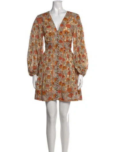 Pre-owned Zimmermann Floral Print Mini Dress In Orange