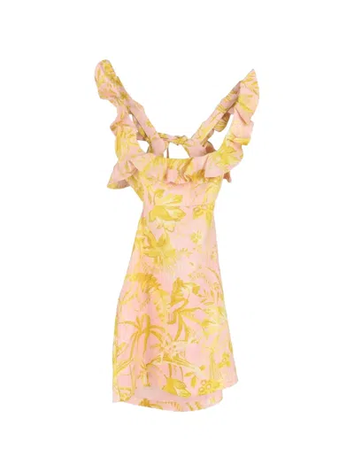 Pre-owned Zimmermann Floral-print Mini Dress In Pink