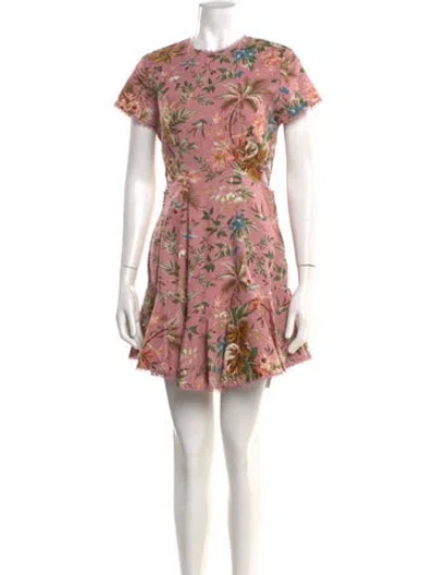 Pre-owned Zimmermann Floral Print Mini Dress In Pink