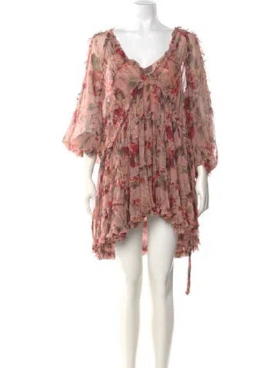 Pre-owned Zimmermann Floral Print Mini Dress In Pink