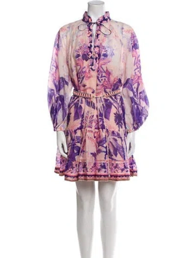Pre-owned Zimmermann Floral Print Mini Dress In Pink