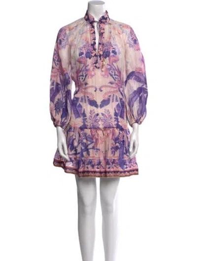 Pre-owned Zimmermann Floral Print Mini Dress In Pink