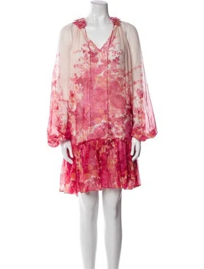 Pre-owned Zimmermann Floral Print Mini Dress In Pink