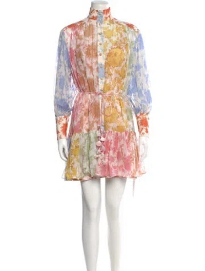 Pre-owned Zimmermann Floral Print Mini Dress In Pink