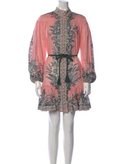 Pre-owned Zimmermann Floral Print Mini Dress In Pink