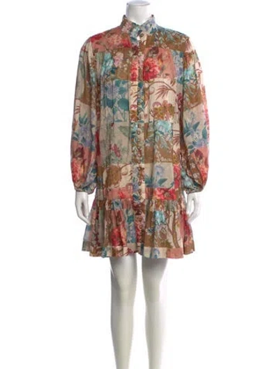 Pre-owned Zimmermann Floral Print Mini Dress In Pink