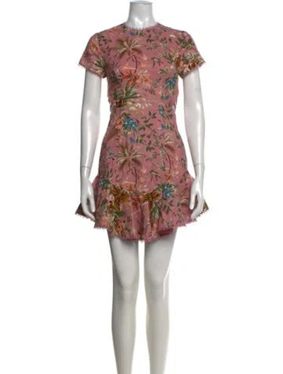 Pre-owned Zimmermann Floral Print Mini Dress In Pink