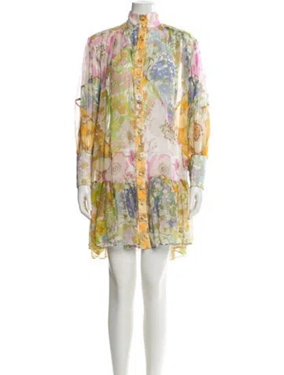 Pre-owned Zimmermann Floral Print Mini Dress In Purple