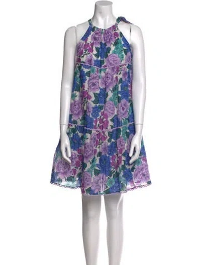 Pre-owned Zimmermann Floral Print Mini Dress In Purple