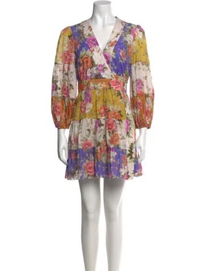 Pre-owned Zimmermann Floral Print Mini Dress In Purple