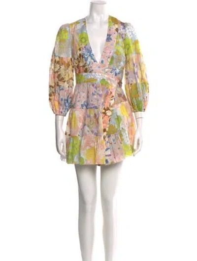 Pre-owned Zimmermann Floral Print Mini Dress In Purple