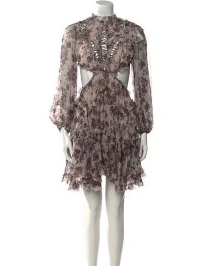 Pre-owned Zimmermann Floral Print Mini Dress In Purple
