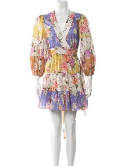 Pre-owned Zimmermann Floral Print Mini Dress In Purple
