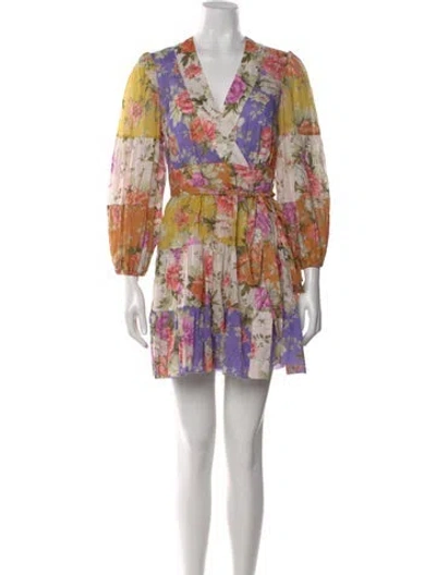 Pre-owned Zimmermann Floral Print Mini Dress In Purple