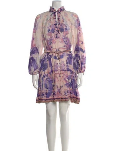 Pre-owned Zimmermann Floral Print Mini Dress In Purple