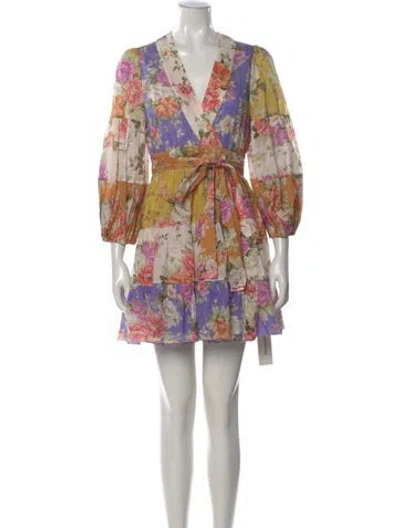 Pre-owned Zimmermann Floral Print Mini Dress In Purple