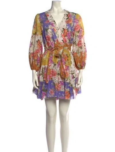 Pre-owned Zimmermann Floral Print Mini Dress In Purple