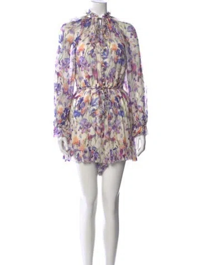 Pre-owned Zimmermann Floral Print Mini Dress In Purple