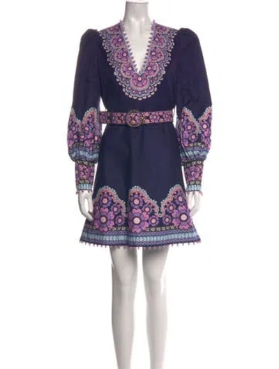 Pre-owned Zimmermann Floral Print Mini Dress In Purple