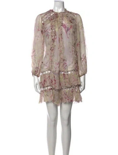 Pre-owned Zimmermann Floral Print Mini Dress In Purple
