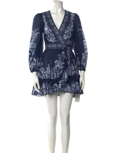 Pre-owned Zimmermann Floral Print Mini Dress W/ Tags In Blue