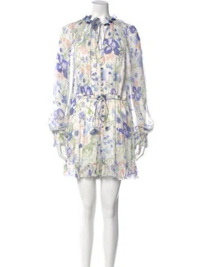 Pre-owned Zimmermann Floral Print Mini Dress W/ Tags In Blue
