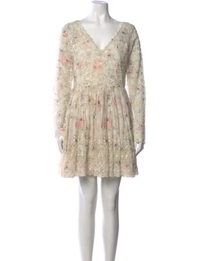 Pre-owned Zimmermann Floral Print Mini Dress W/ Tags In Gray