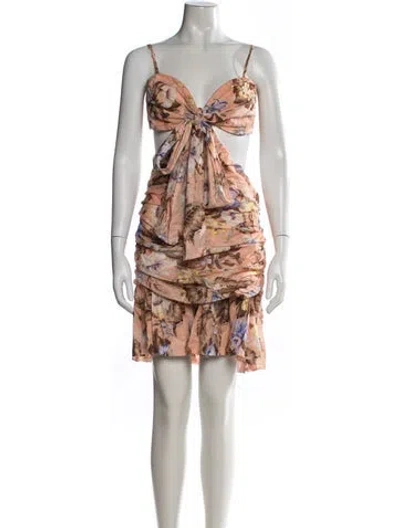 Pre-owned Zimmermann Floral Print Mini Dress W/ Tags In Multi