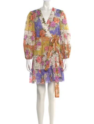 Pre-owned Zimmermann Floral Print Mini Dress W/ Tags In Neutral