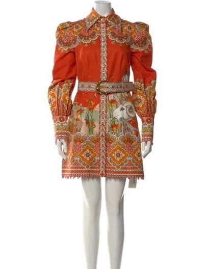 Pre-owned Zimmermann Floral Print Mini Dress W/ Tags In Orange