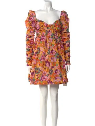 Pre-owned Zimmermann Floral Print Mini Dress W/ Tags In Pink