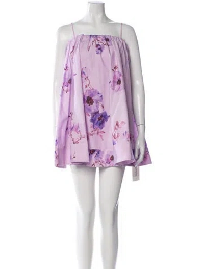 Pre-owned Zimmermann Floral Print Mini Dress W/ Tags In Purple