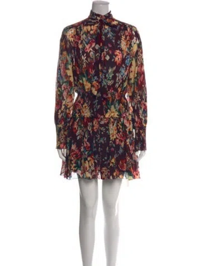 Pre-owned Zimmermann Floral Print Mini Dress W/ Tags In Purple