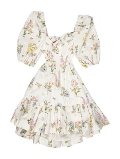 Pre-owned Zimmermann Floral Print Mini Dress W/ Tags In White