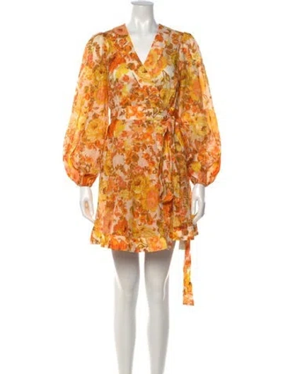Pre-owned Zimmermann Floral Print Mini Dress W/ Tags In Yellow