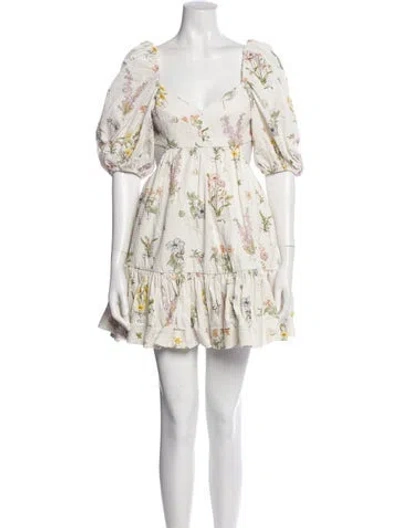 Pre-owned Zimmermann Floral Print Mini Dress In White