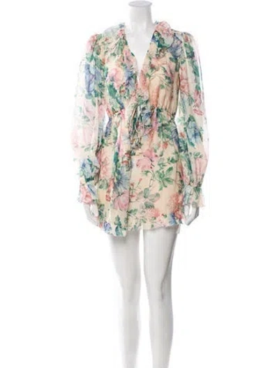 Pre-owned Zimmermann Floral Print Mini Dress In White
