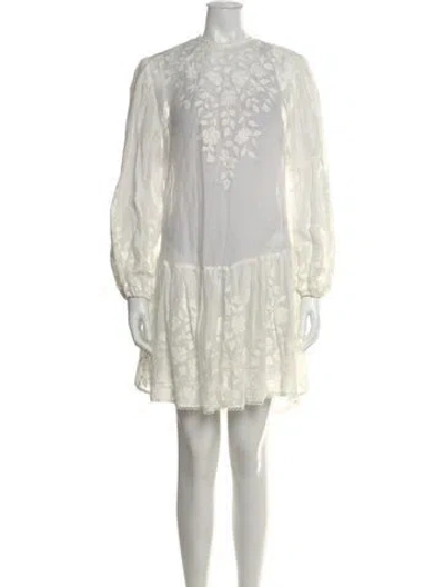 Pre-owned Zimmermann Floral Print Mini Dress In White