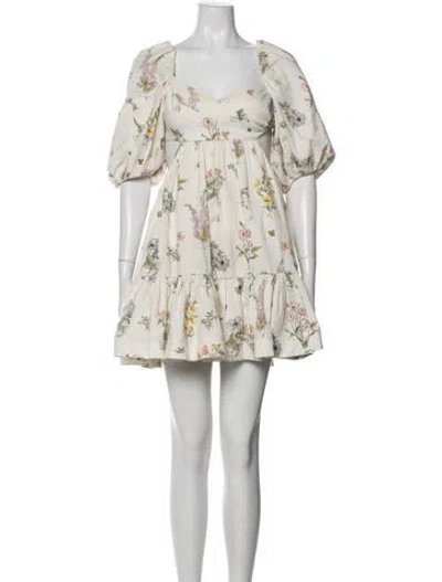 Pre-owned Zimmermann Floral Print Mini Dress In White