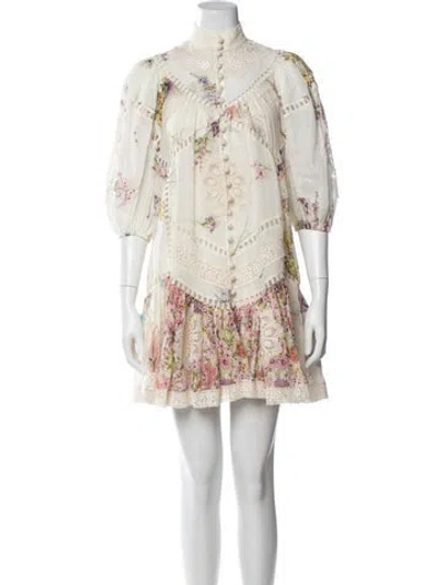 Pre-owned Zimmermann Floral Print Mini Dress In White