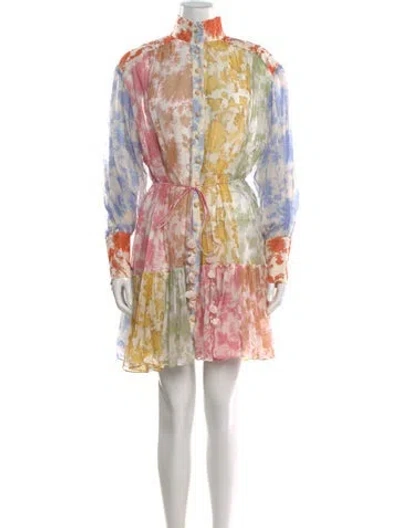 Pre-owned Zimmermann Floral Print Mini Dress In White