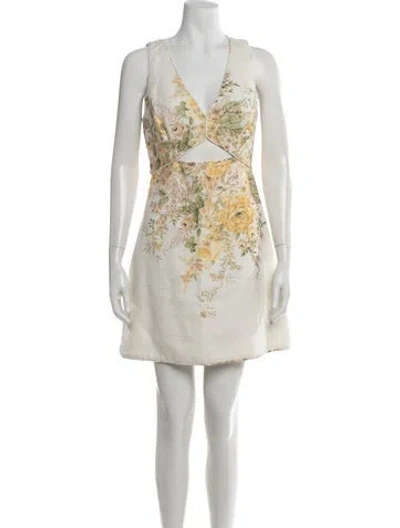Pre-owned Zimmermann Floral Print Mini Dress In White