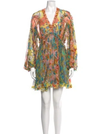 Pre-owned Zimmermann Floral Print Mini Dress In Yellow