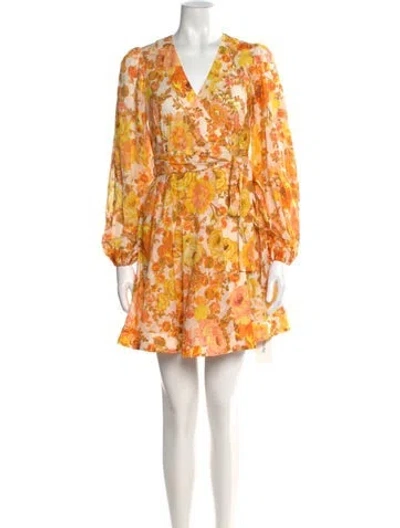 Pre-owned Zimmermann Floral Print Mini Dress In Yellow