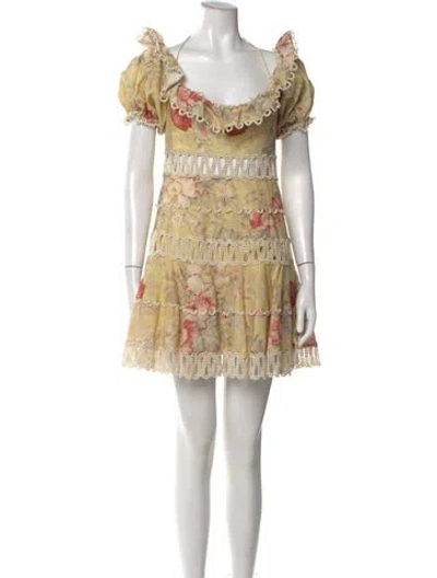 Pre-owned Zimmermann Floral Print Mini Dress In Yellow