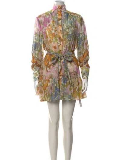 Pre-owned Zimmermann Floral Print Mini Dress In Yellow