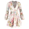 Zimmermann Floral Print Mini Flared Dress In Multicolor Linen In Multi