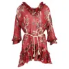 Zimmermann Floral Print Mini Ruffled Dress In Red Polyester In Red
