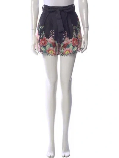 Pre-owned Zimmermann Floral Print Mini Shorts In Blue