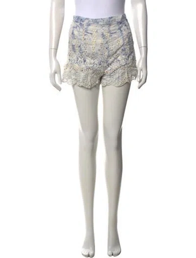Pre-owned Zimmermann Floral Print Mini Shorts In Blue